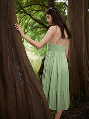 Solid Stitch Spaghetti Strap Midi Dress