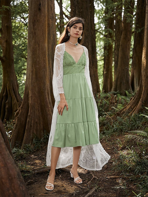 Solid Stitch Spaghetti Strap Midi Dress