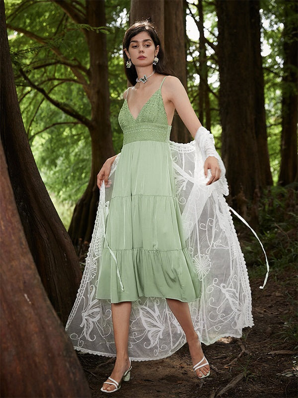 Solid Stitch Spaghetti Strap Midi Dress