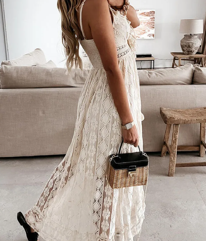 Solid irregular v neck loose sleeveless sweet middle waist beach party dress