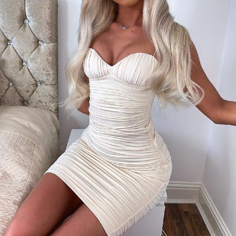 Casual Spaghetti Strap Ruched Daily Bodycon Mini Dresses