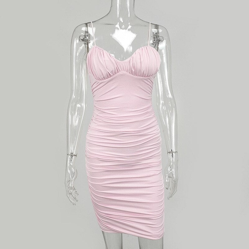 Casual Spaghetti Strap Ruched Daily Bodycon Mini Dresses