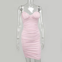 Casual Spaghetti Strap Ruched Daily Bodycon Mini Dresses