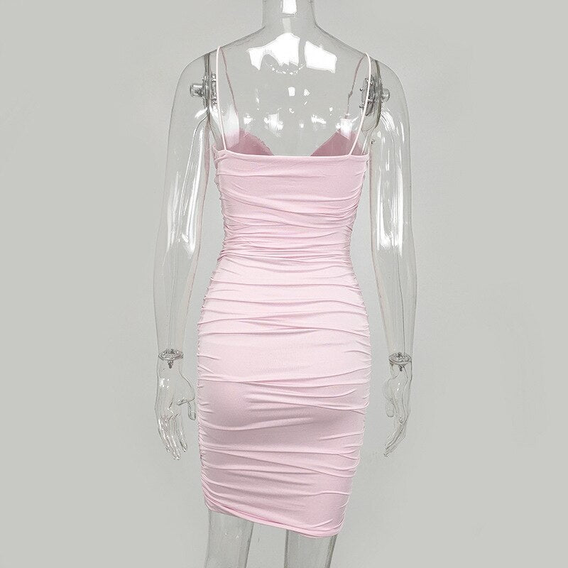 Casual Spaghetti Strap Ruched Daily Bodycon Mini Dresses