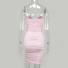 Casual Spaghetti Strap Ruched Daily Bodycon Mini Dresses