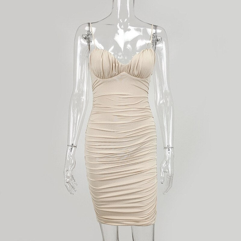 Casual Spaghetti Strap Ruched Daily Bodycon Mini Dresses