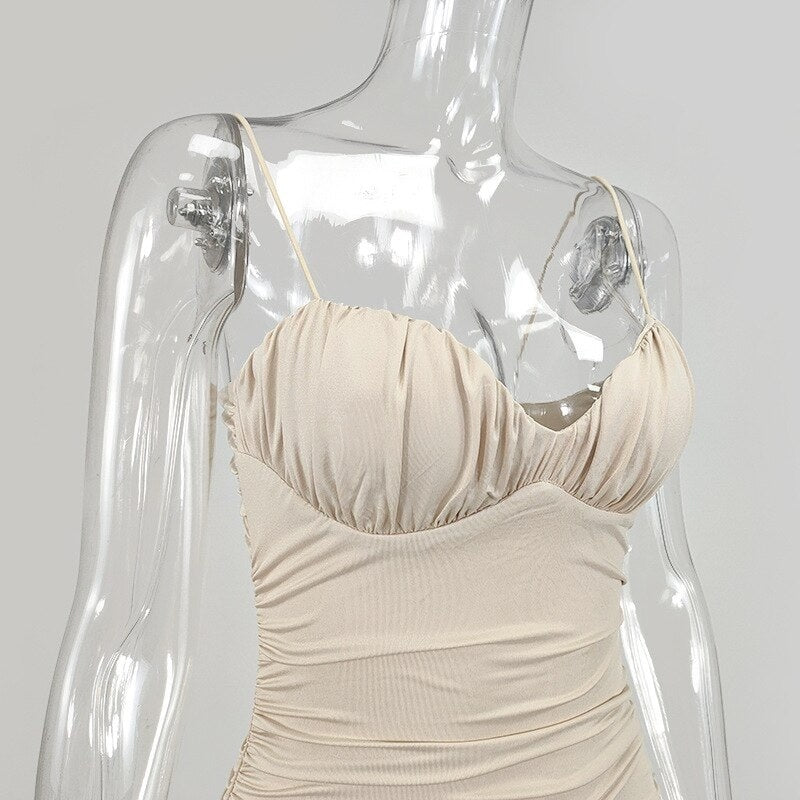 Casual Spaghetti Strap Ruched Daily Bodycon Mini Dresses