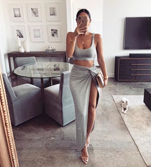 Spaghetti Strap Backless Long Side Split Party Clubwear Dress