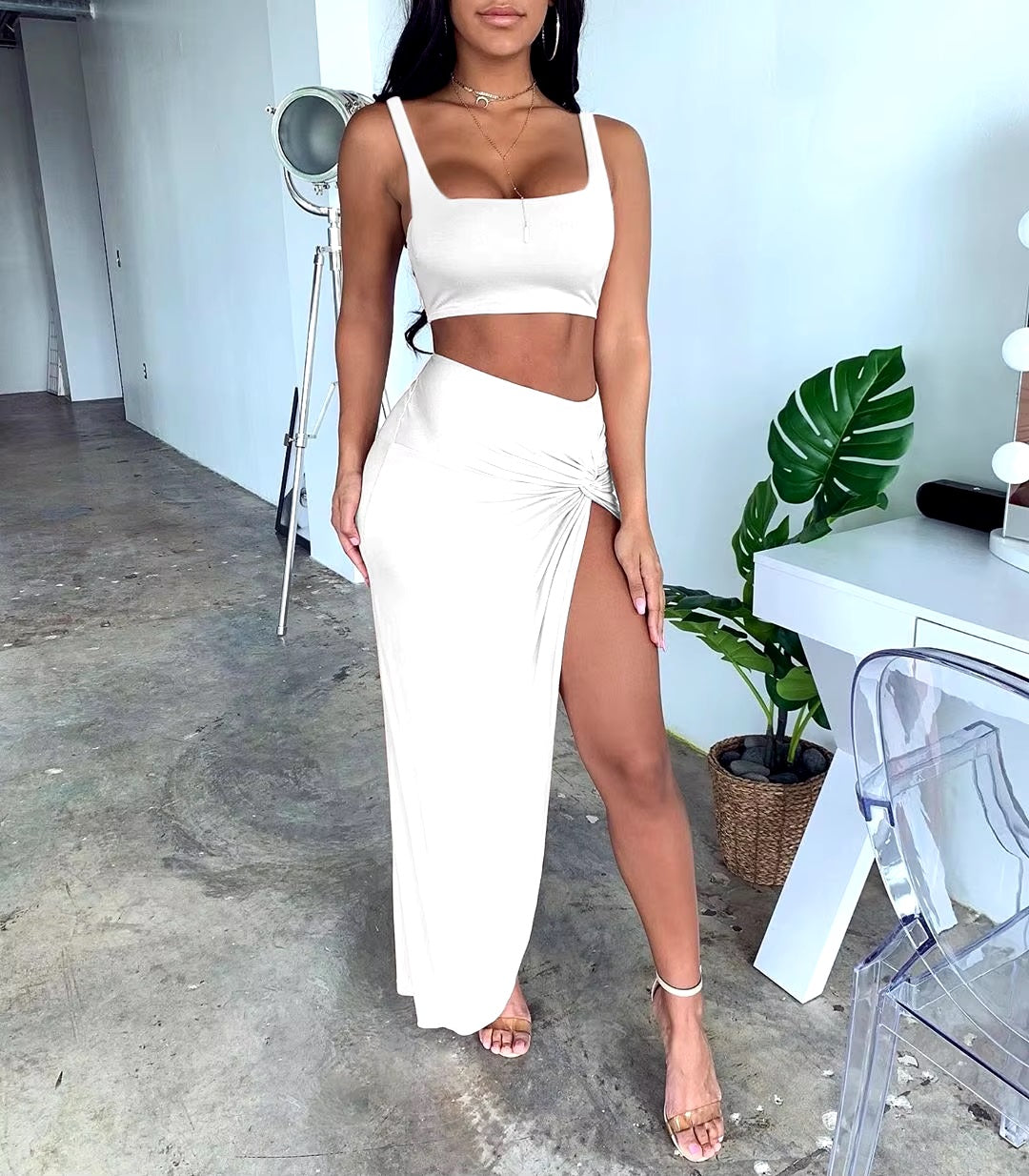Spaghetti Strap Backless Long Side Split Party Clubwear Dress