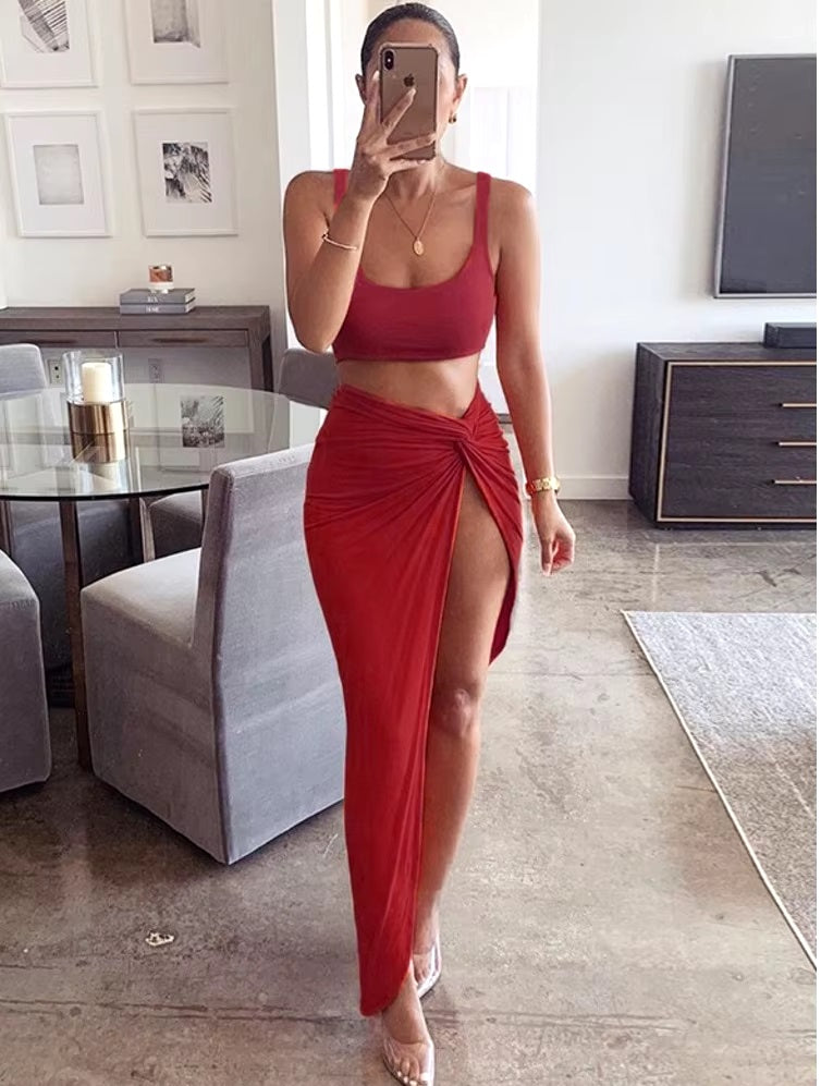 Spaghetti Strap Backless Long Side Split Party Clubwear Dress