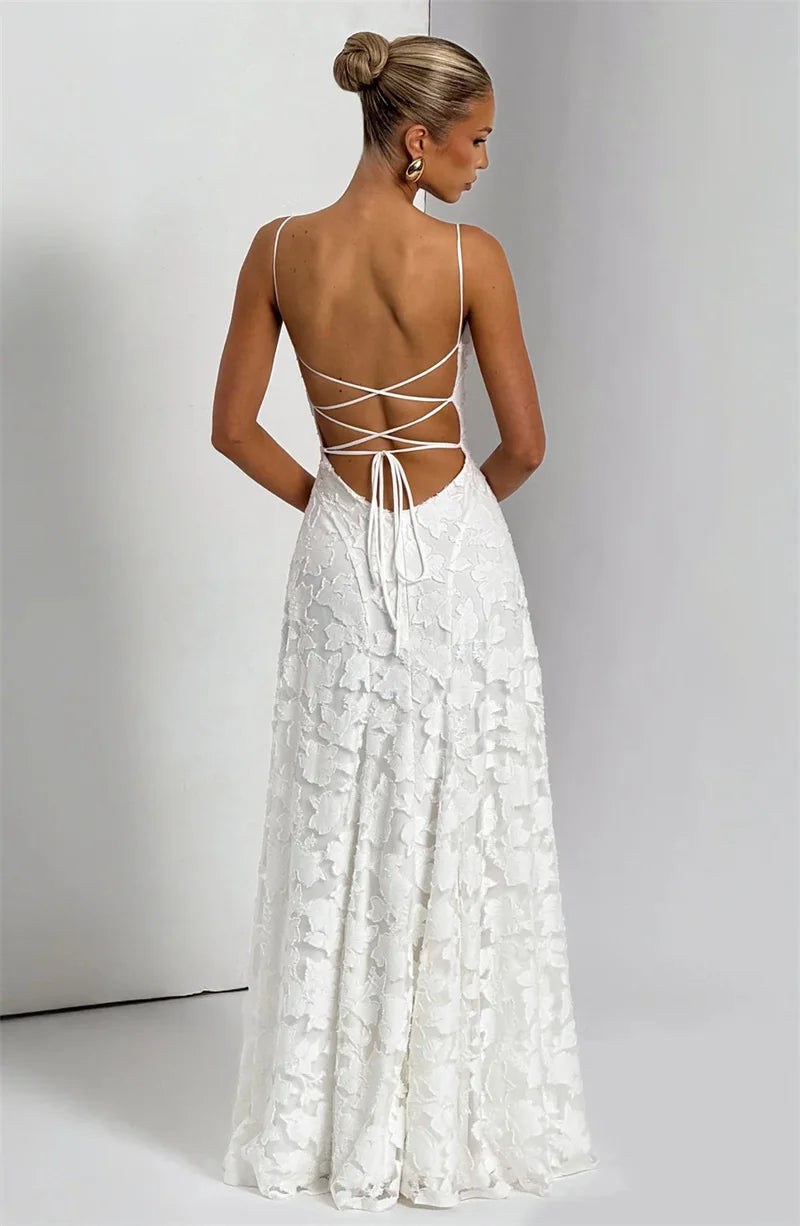 Spaghetti Strap Backless Off-shoulder Sleeveless Lace-up Evening Club Party Dress