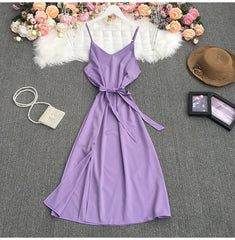 Spaghetti Strap Backless Split Lace-up Ladies Dresses