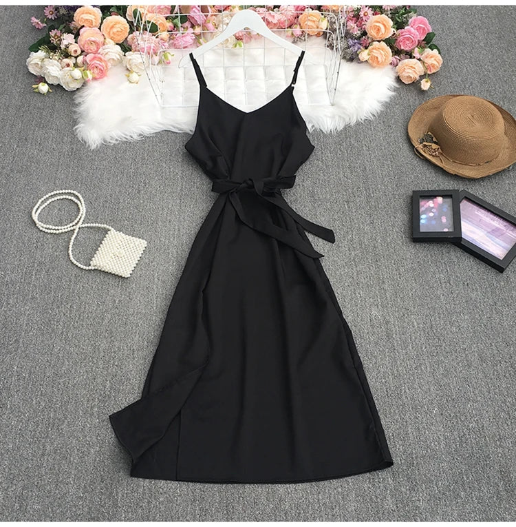 Spaghetti Strap Backless Split Lace-up Ladies Dresses