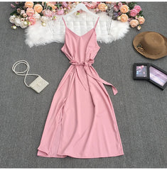Spaghetti Strap Backless Split Lace-up Ladies Dresses