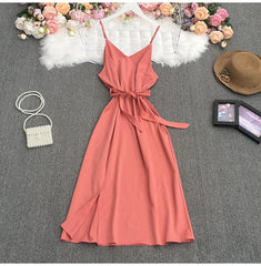 Spaghetti Strap Backless Split Lace-up Ladies Dresses