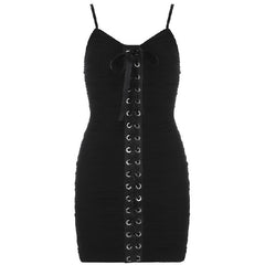 Elegant Spaghetti Strap Club Lace Up Bandage Mini Dress