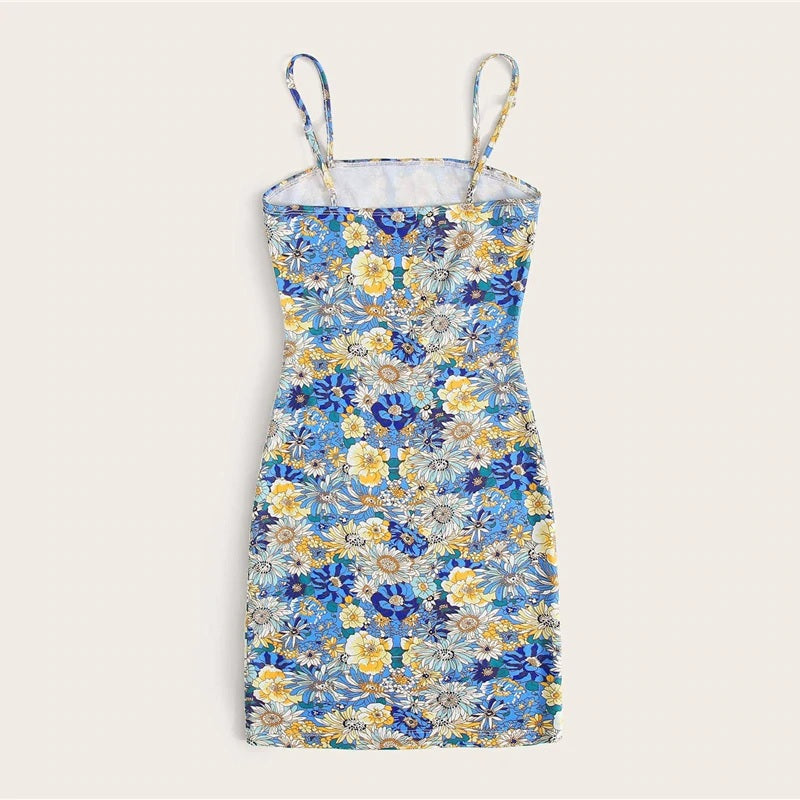 Elegant Square Collar Spaghetti Strap Bodycon Mini Dresses