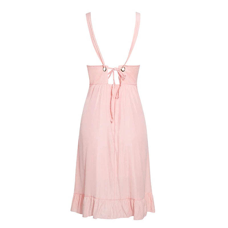 Spaghetti Strap Lace Up Bow Casual Party Dress
