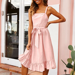 Spaghetti Strap Lace Up Bow Casual Party Dress