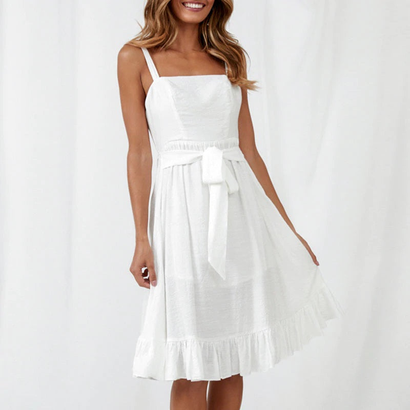 Spaghetti Strap Lace Up Bow Casual Party Dress