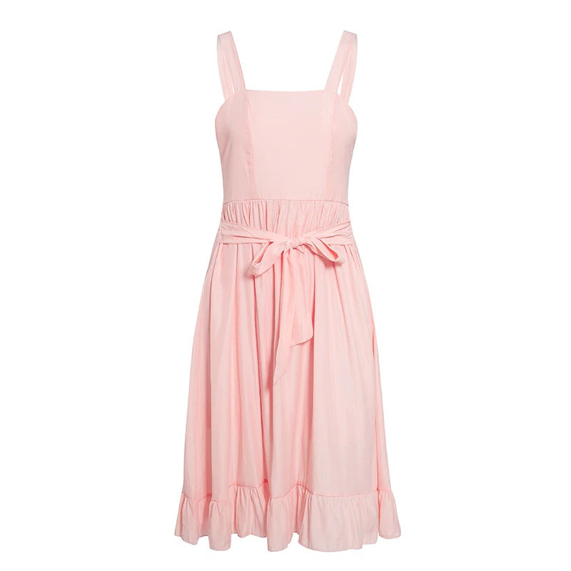 Spaghetti Strap Lace Up Bow Casual Party Dress
