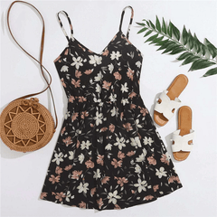 Spaghetti Strap Sleeveless High Waist Boho Short Flared Dresses