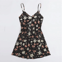 Spaghetti Strap Sleeveless High Waist Boho Short Flared Dresses