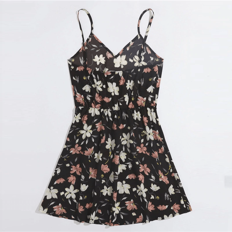 Spaghetti Strap Sleeveless High Waist Boho Short Flared Dresses