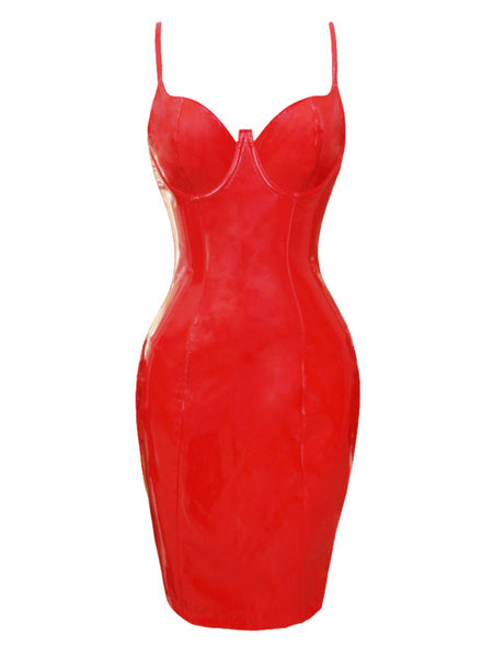 Spaghetti Strap Sleeveless PVC Bodycon Dress