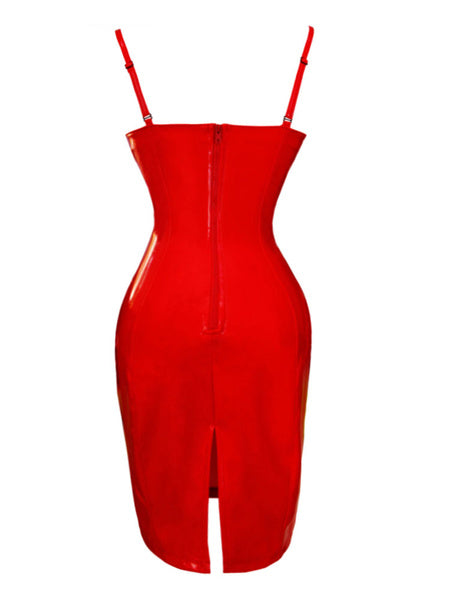 Spaghetti Strap Sleeveless PVC Bodycon Dress