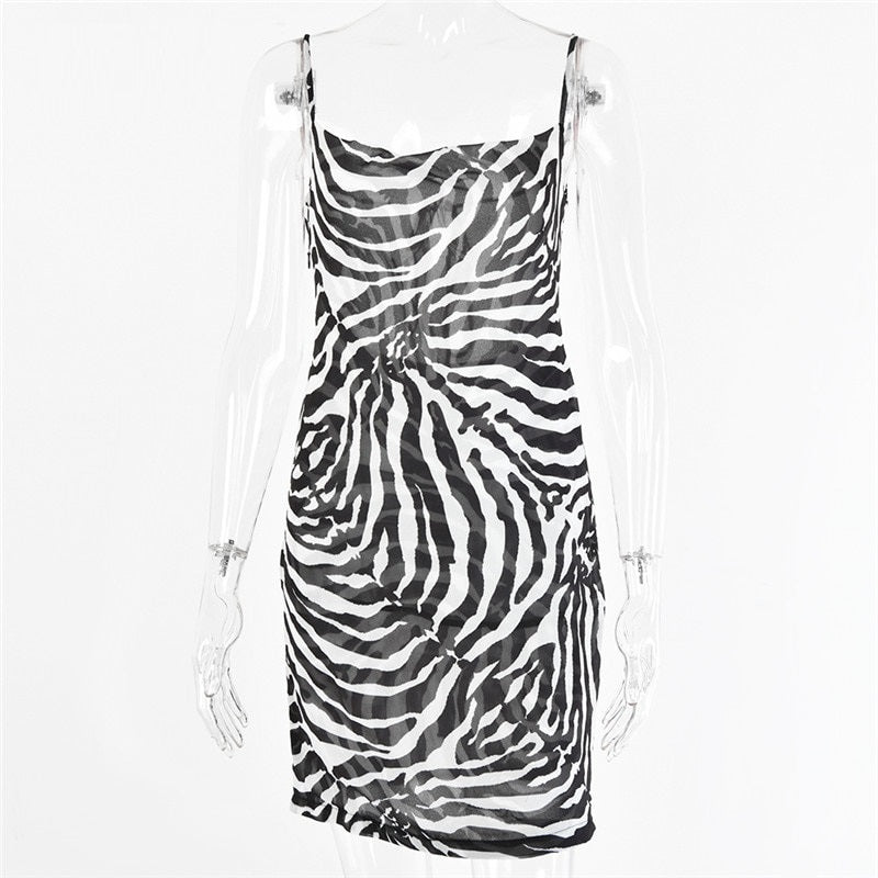 Spaghetti Strap Zebra Print Dress