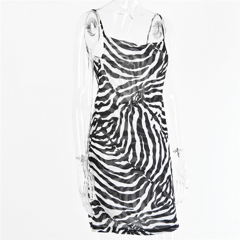 Spaghetti Strap Zebra Print Dress