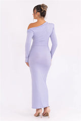 Sparkle Long Sleeve Inclined Shoulder Backless Bodycon Ruched Club Party Long Dress