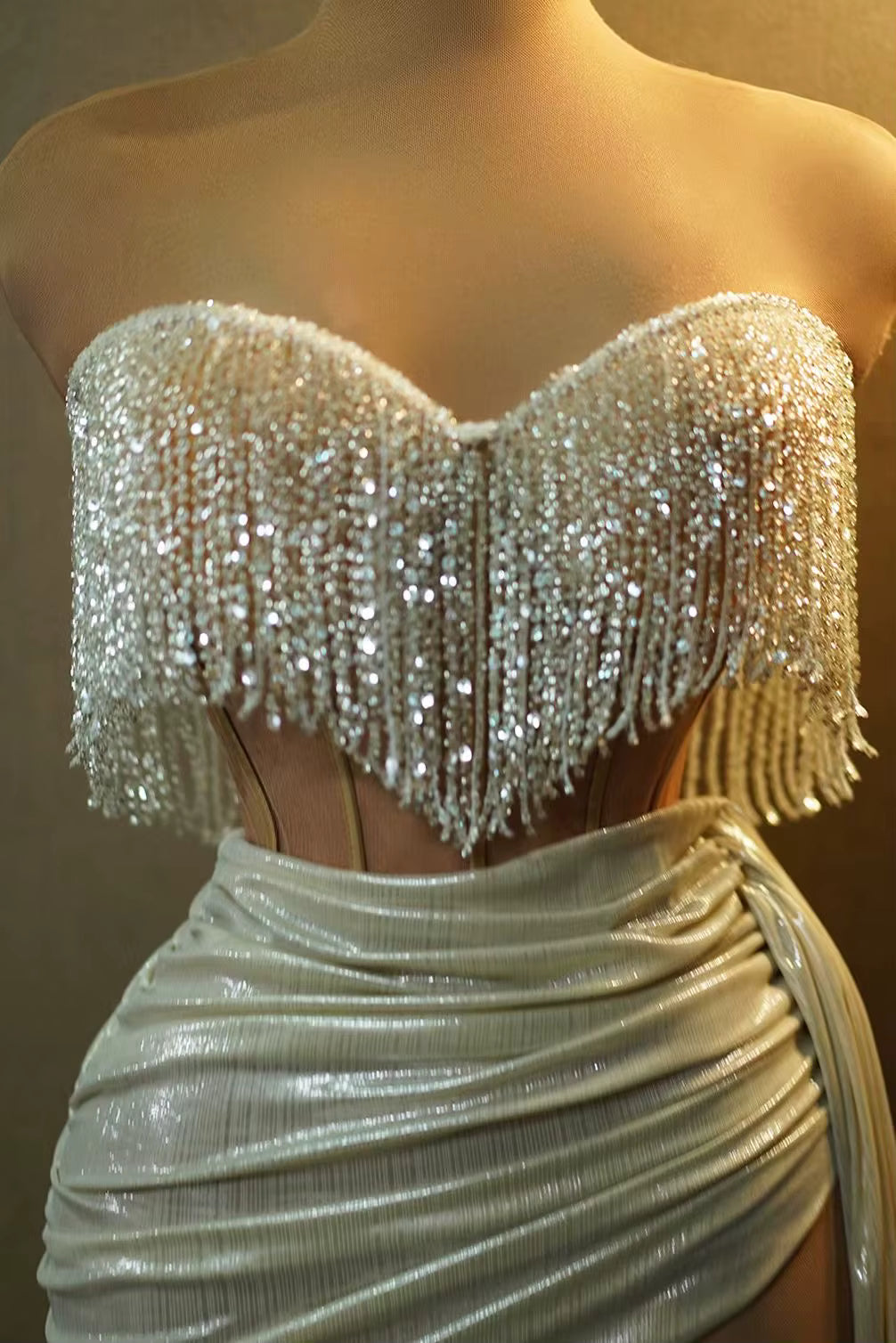 Sparkly Rhinestones Chain Tassel Strapless Celebrate Party NightClub Luxury Mini Dress