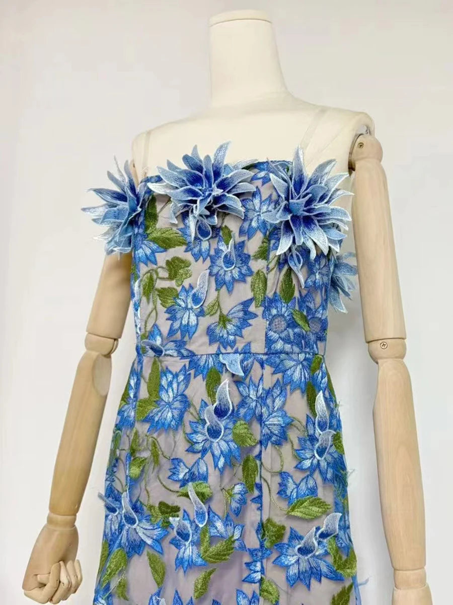 Spliced Appliques Strapless Sleeveless High Waist Temperament Dress