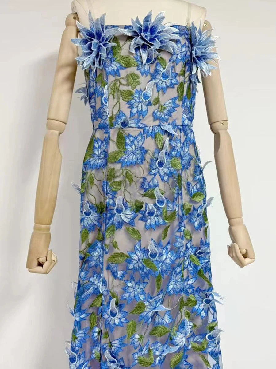 Spliced Appliques Strapless Sleeveless High Waist Temperament Dress