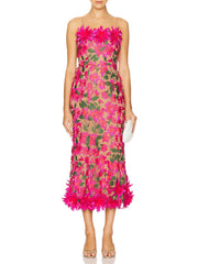 Spliced Appliques Strapless Sleeveless High Waist Temperament Dress