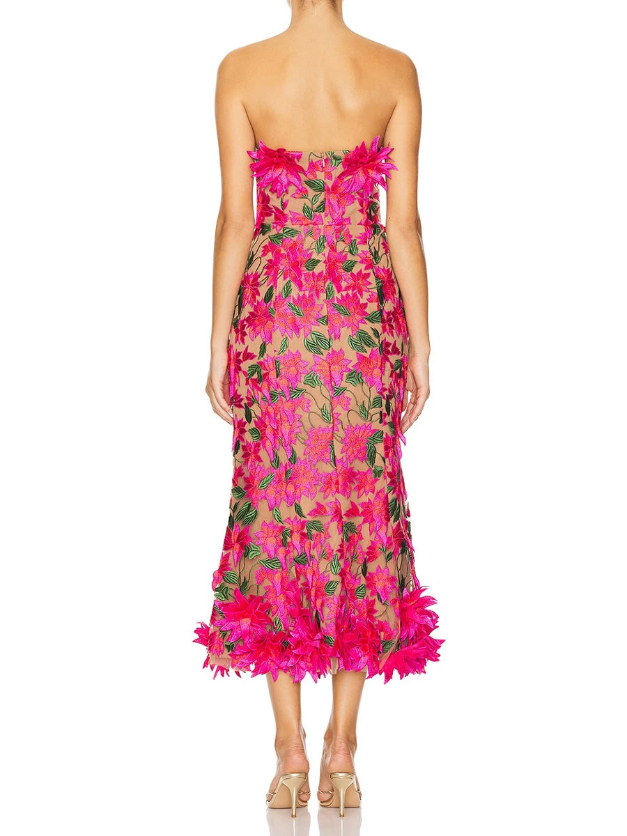 Spliced Appliques Strapless Sleeveless High Waist Temperament Dress