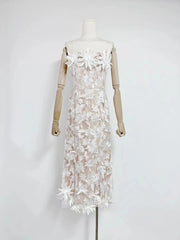 Spliced Appliques Strapless Sleeveless High Waist Temperament Dress