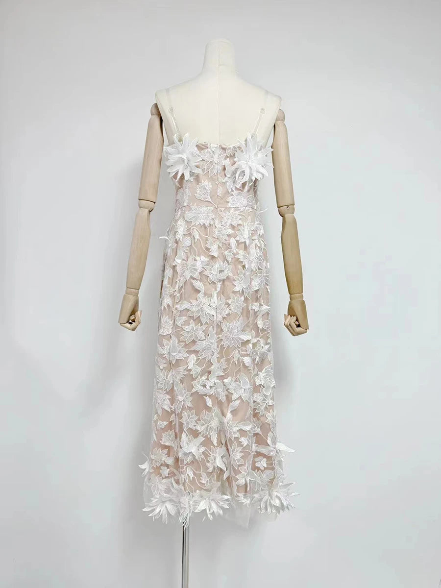 Spliced Appliques Strapless Sleeveless High Waist Temperament Dress