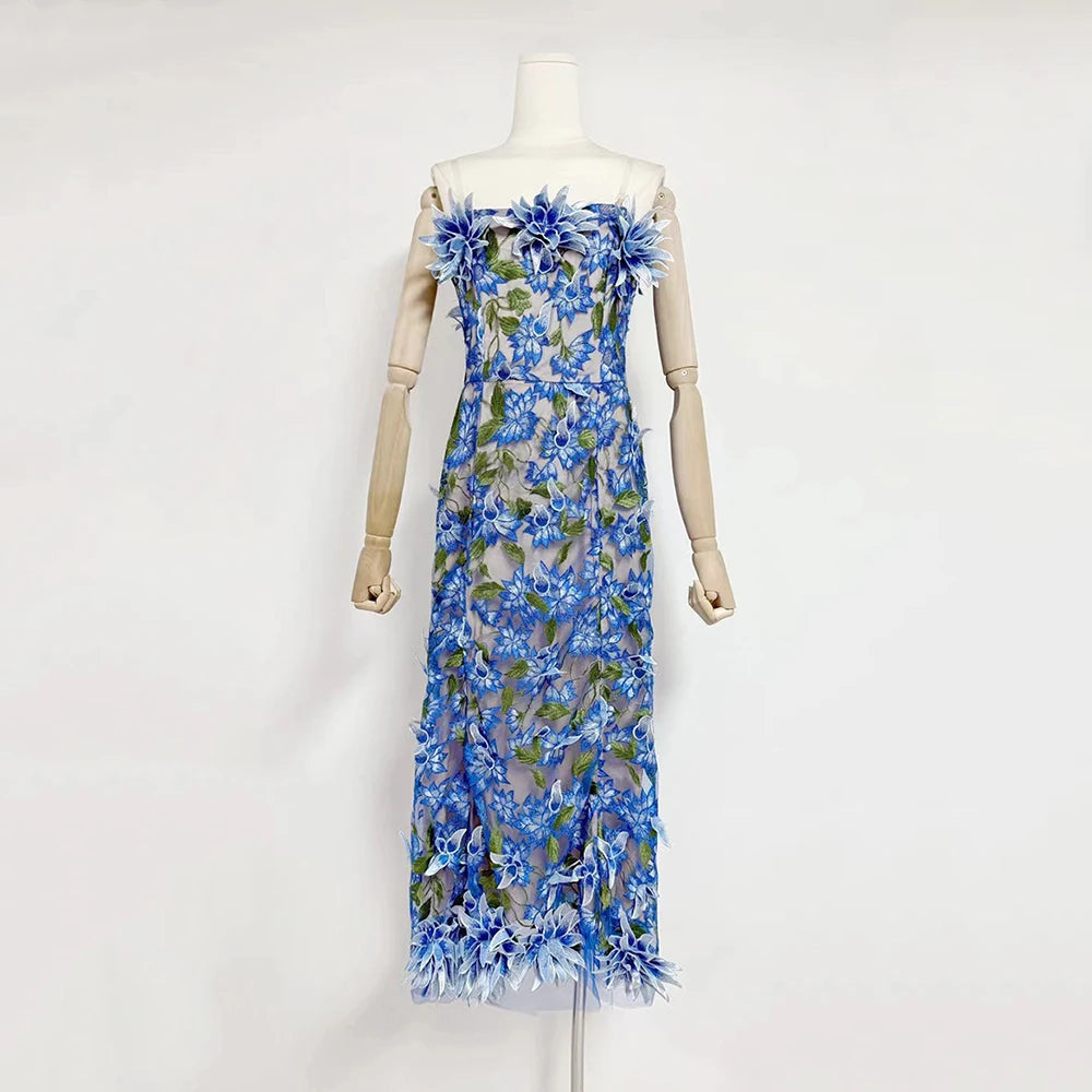Spliced Appliques Strapless Sleeveless High Waist Temperament Dress
