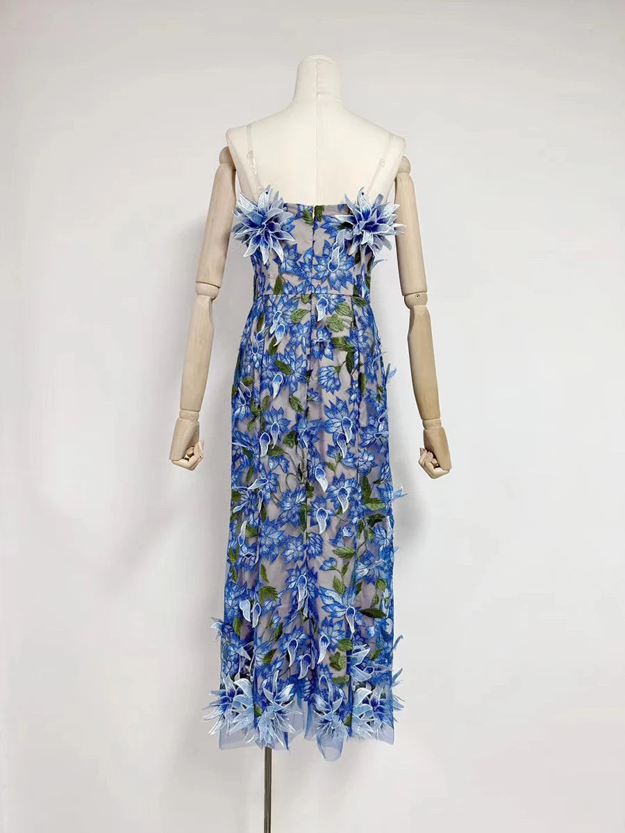 Spliced Appliques Strapless Sleeveless High Waist Temperament Dress