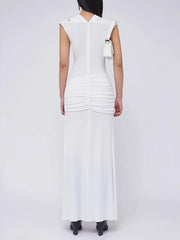 Spliced Folds Diagonal Collar Sleeveless High Waist Temperament Long Dress