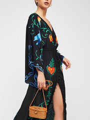 Split Dresses Embroidered Sleeves Beach Dress