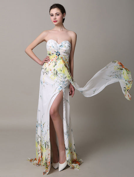 Split Strapless Silk Like Satin Prom Dress