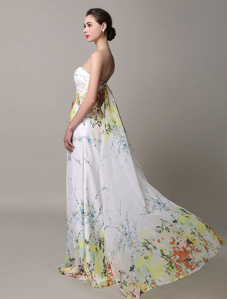 Split Strapless Silk Like Satin Prom Dress