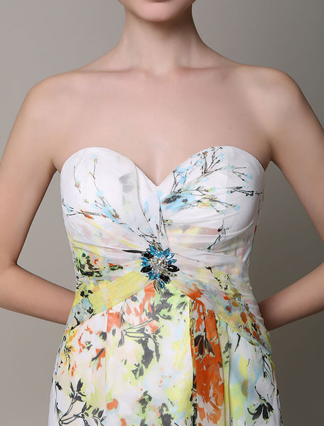 Split Strapless Silk Like Satin Prom Dress