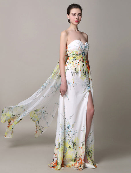 Split Strapless Silk Like Satin Prom Dress