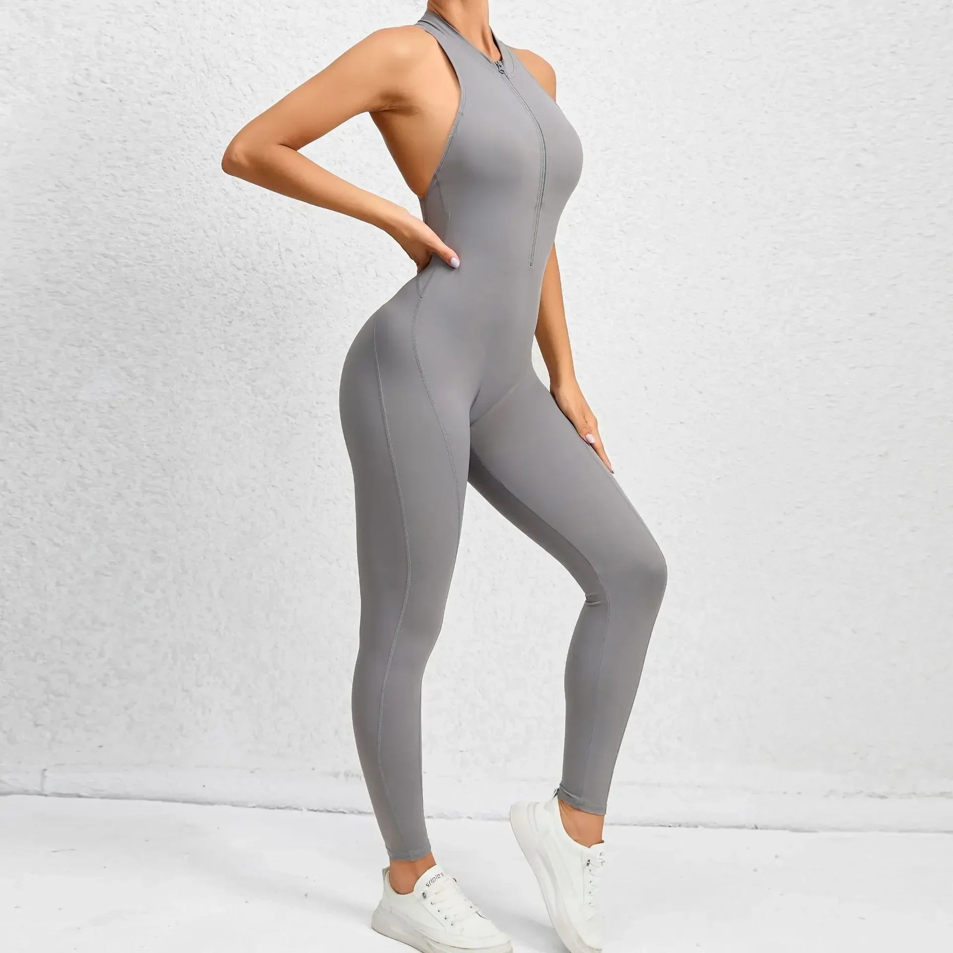 Sporty Jumpsuit Push Up Sports Overalls Zipper Sportswear Gym Yoga Clothing