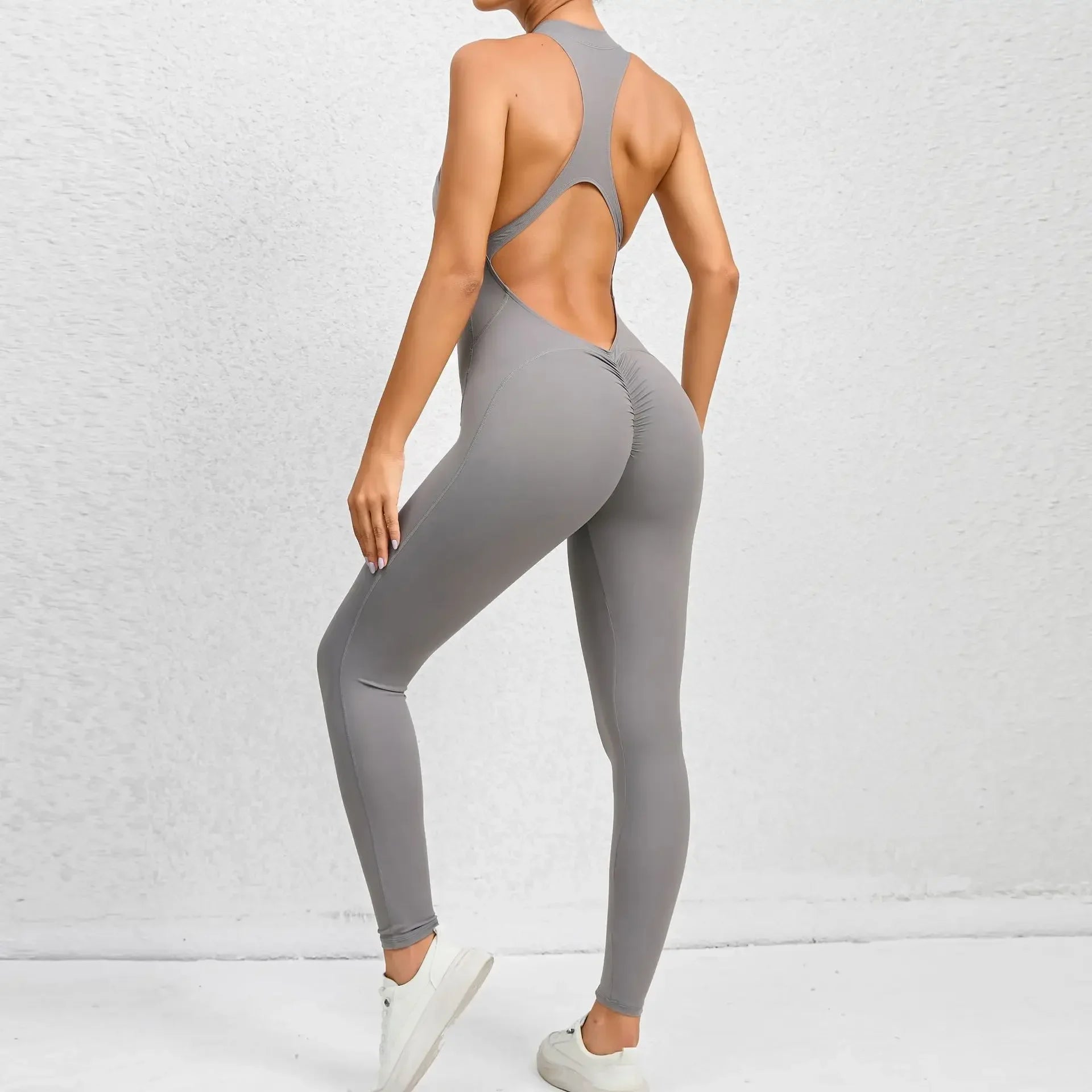 Sporty Jumpsuit Push Up Sports Overalls Zipper Sportswear Gym Yoga Clothing